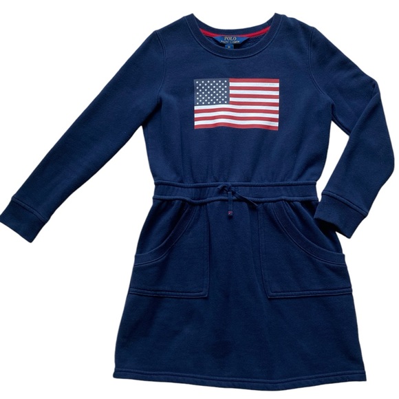 POLO RALPH LAUREN Girl’s Sweatshirt Navy America Flag Dress Size: 6X - Picture 1 of 8
